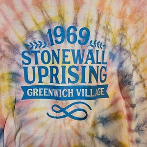 LGBTQ themed tie dye t-shirt - 3XL in mens - 'GREENWICH VILLAGE 1969 UPRISING
